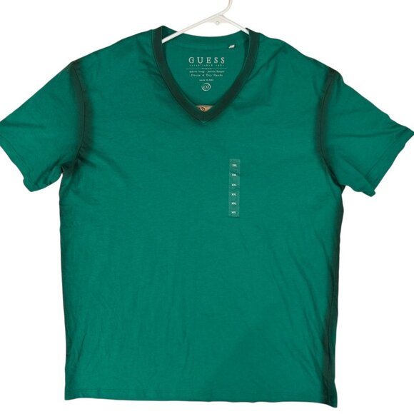 Guess Shirt Mens 2XL Green V-Neck Short Sleeve 100% Cotton Casual Tee Basic - Picture 1 of 7